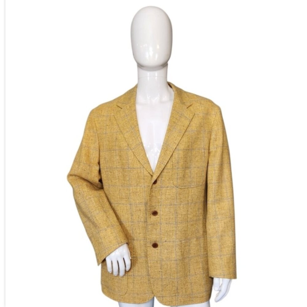 McKenzie Tribe Wool Plaid Tweed Blazer Jacket Sport Coat Suede Undercollar